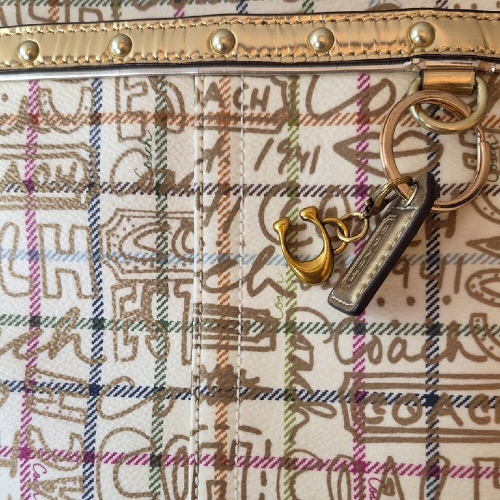 Coach Gold Tattersall With Script Logo Crossbody Bag in Cream and Gold Accents - Picture 15 of 16